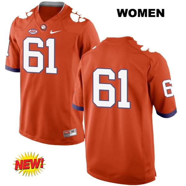 Women's Clemson Tigers #61 Kaleb Bevelle Stitched Orange New Style Authentic Nike No Name NCAA College Football Jersey TLO8146LQ
